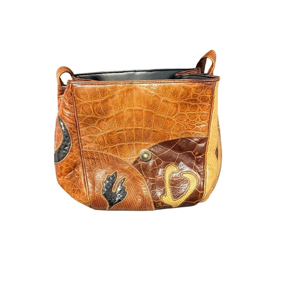 Sharif Vintage Leather Crossbody Bag Snakeskin Croc Embossed Brown USA Retro - Picture 10 of 16